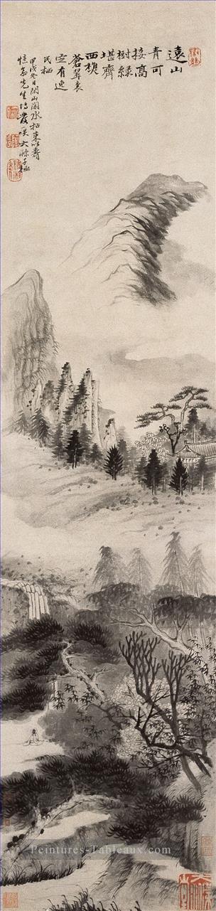 Shitao vert montagne ancienne Chine à l’encre Peintures à l'huile